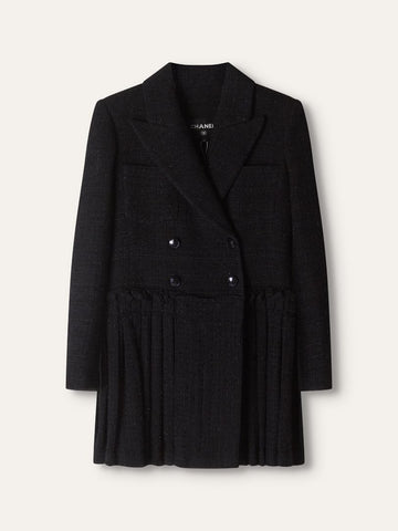 Navy & Black Metallic Double-Breasted Tweed Dress Jacket
