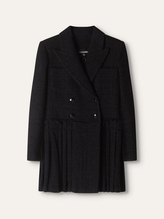 Navy & Black Metallic Double-Breasted Tweed Dress Jacket