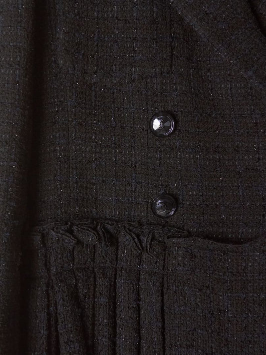 Navy & Black Metallic Double-Breasted Tweed Dress Jacket