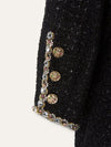 Black Metallic Tweed Embellished Dress With Cropped Jacket