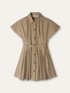 Dark Beige Gabardine Short Sleeved Belted Shirtdress