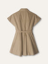 Dark Beige Gabardine Short Sleeved Belted Shirtdress
