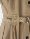 Dark Beige Gabardine Short Sleeved Belted Shirtdress