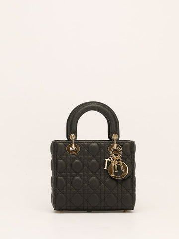 Black Small Lady Dior Bag With Cannage Grained Leather