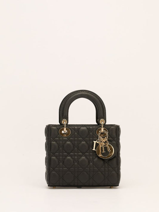 Black Small Lady Dior Bag With Cannage Grained Leather