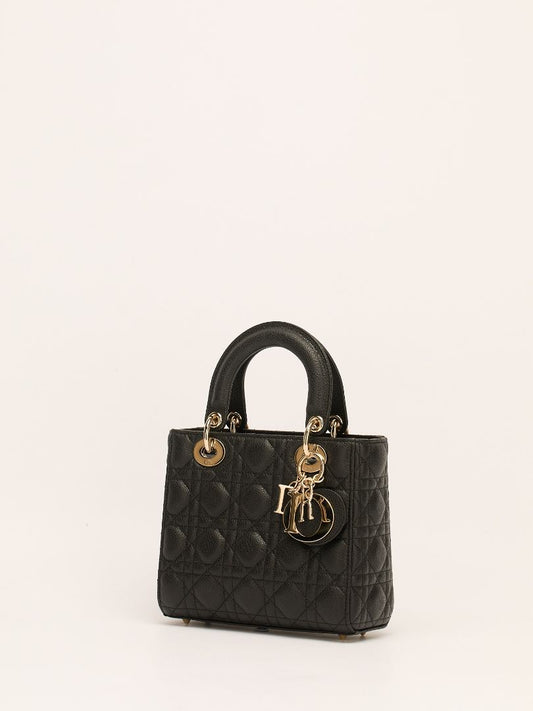Black Small Lady Dior Bag With Cannage Grained Leather