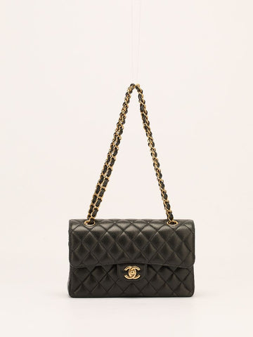 Small Black Caviar Classic Flap Handbag With GHW