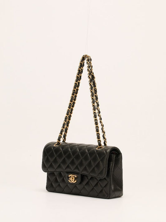 Small Black Caviar Classic Flap Handbag With GHW