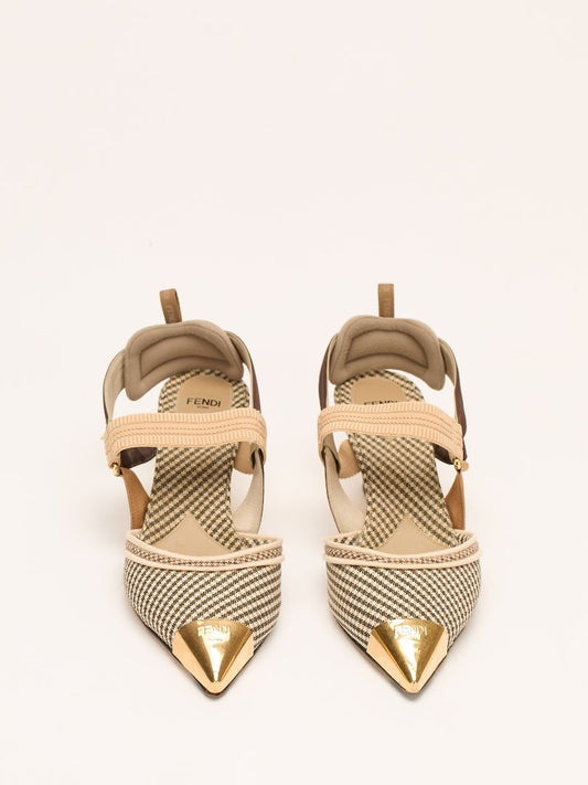 Brown & Beige Colibri Pied-de-Poule Slingback Pumps