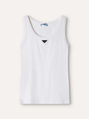 White Ribbed Knit Jersey Tank Top