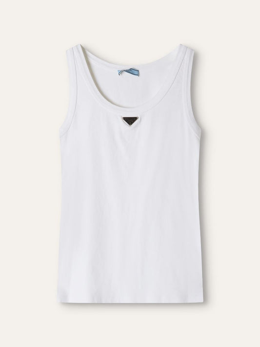 White Ribbed Knit Jersey Tank Top