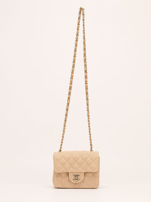 Raffia Mini Classic Square Flap Bag With GHW