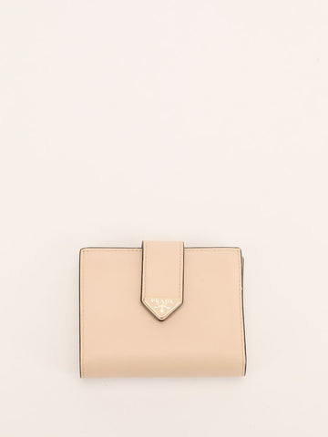 Neutral Small Leather Bi-fold Wallet With GHW