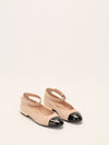Black & Beige Patent Cap Toe Mary Jane Flats