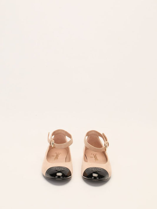 Black & Beige Patent Cap Toe Mary Jane Flats