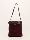 Burgundy Buckle Belted Suede Bucket Bag