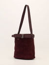 Burgundy Buckle Belted Suede Bucket Bag