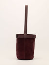 Burgundy Buckle Belted Suede Bucket Bag