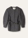 Black & White Collarless Wool Jacket