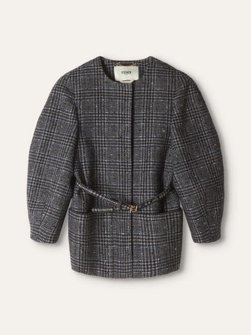 Black & White Collarless Wool Jacket