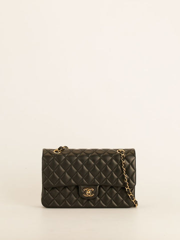 Black Medium Lambskin Classic Double Flap Handbag With GHW