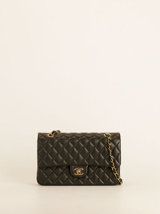 Black Medium Lambskin Classic Double Flap Handbag With GHW