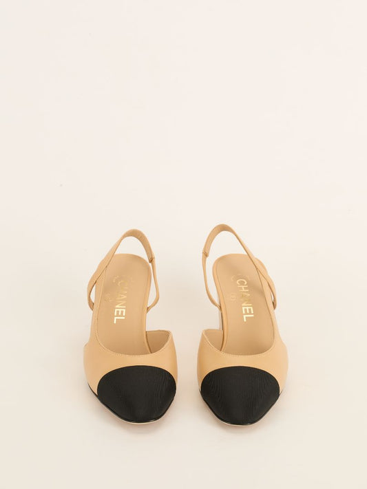 Beige & Black Two-Tone Slingback Pumps