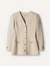 Beige Tweed V-Neck Jacket And Shorts Set