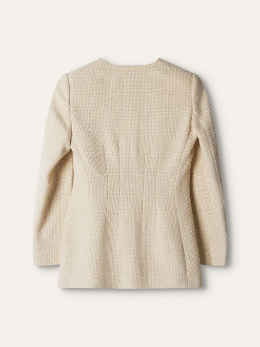 Beige Tweed V-Neck Jacket And Shorts Set