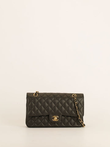 Black Medium Caviar Leather Classic Double Flap Bag With GHW