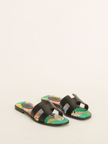 Black & Multi Toucan Oran Flat Sandals