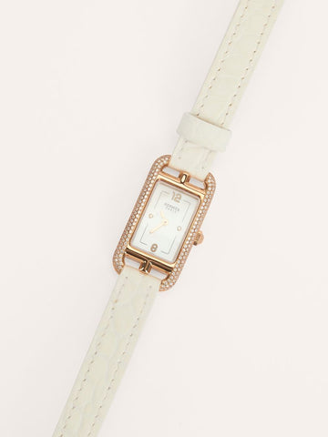 Small Nantucket Rose Gold Diamond Set Watch With Alligator Strap
