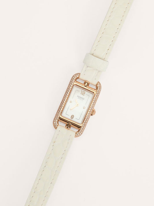 Small Nantucket Rose Gold Diamond Set Watch With Alligator Strap