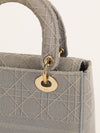 Grey Medium Cannage Embroidery Lady D-Lite Handbag With GHW
