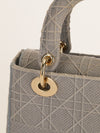 Grey Medium Cannage Embroidery Lady D-Lite Handbag With GHW