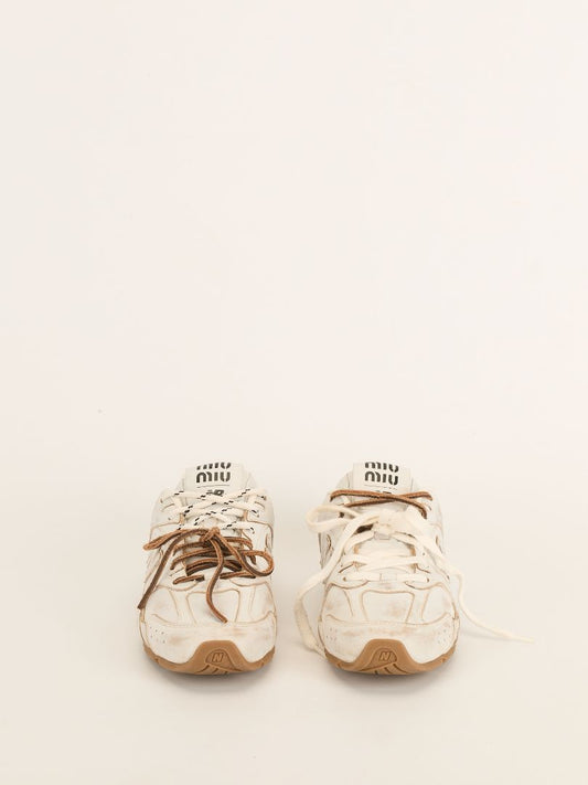 White Distressed Miu Miu x New Balance 530 SL Sneakers