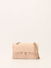 Beige Small Classic Caviar Double Flap Handbag With GHW