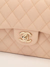 Beige Small Classic Caviar Double Flap Handbag With GHW