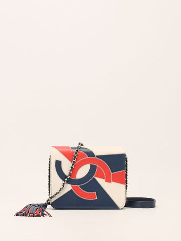 Blue & Red & White CC Tassel Patchwork Flap Bag With SHW