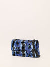 Blue & Black Sequinned Waterfall Medium Double Flap Handbag With So Black HW