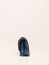 Blue & Black Sequinned Waterfall Medium Double Flap Handbag With So Black HW