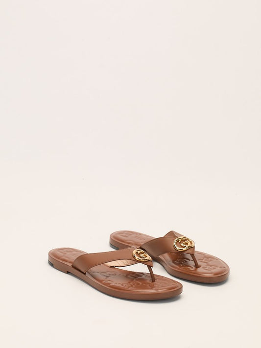 Tan GG Marmont Leather Sandals