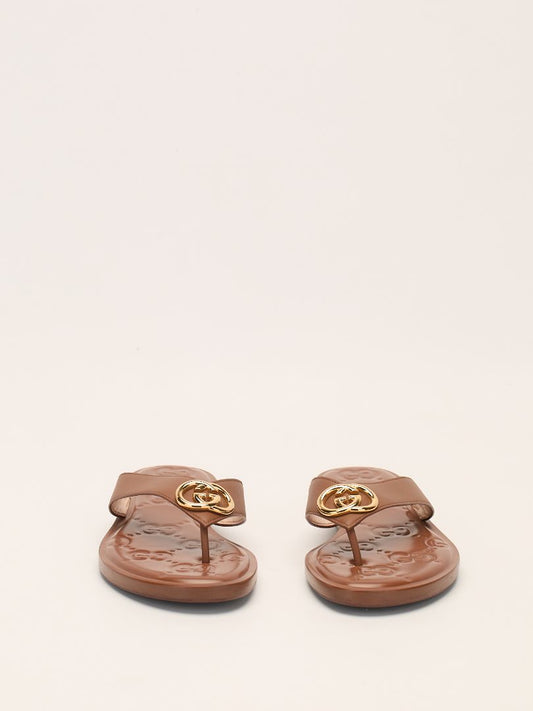 Tan GG Marmont Leather Sandals