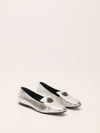 Silver Crackled Leather Camellia Loafers