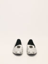 Silver Crackled Leather Camellia Loafers