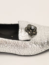 Silver Crackled Leather Camellia Loafers