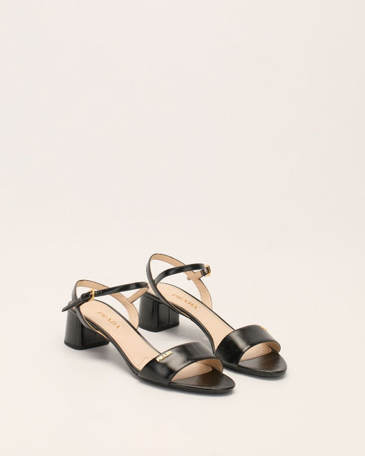 Black Saffiano Leather Block Heels