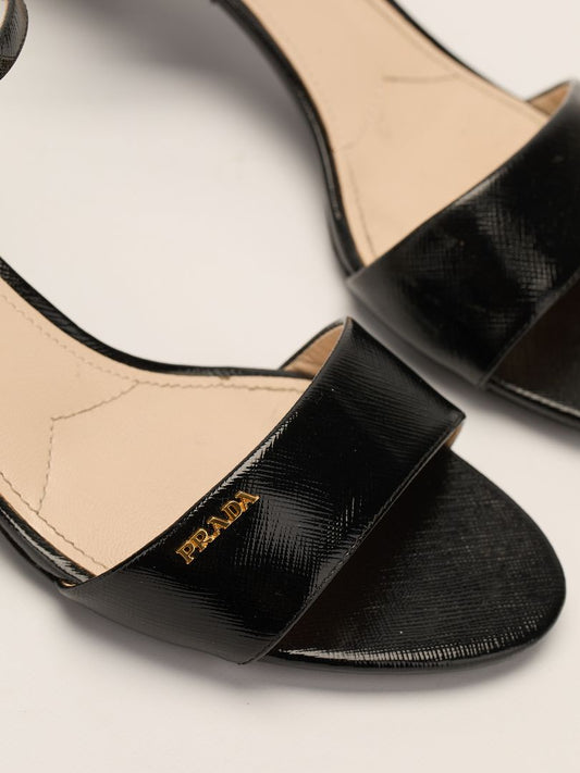 Black Saffiano Leather Block Heels