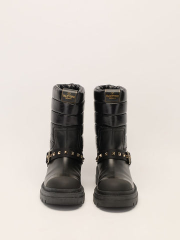 Black All-Weather Rockstud Biker Boots