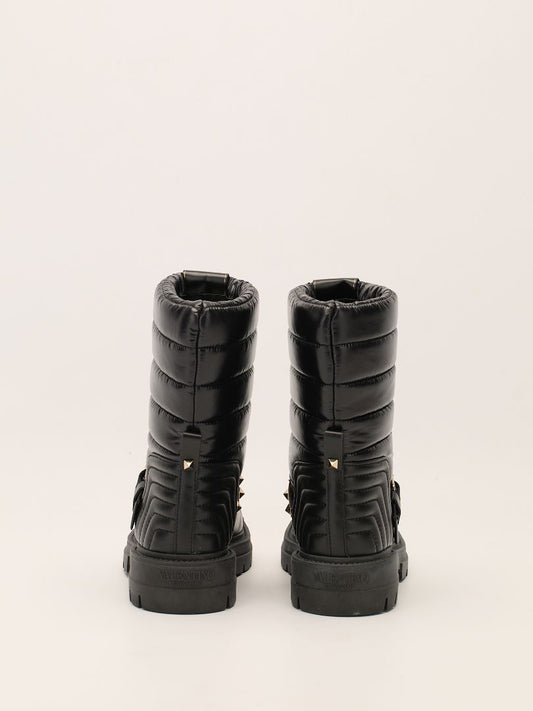 Black All-Weather Rockstud Biker Boots